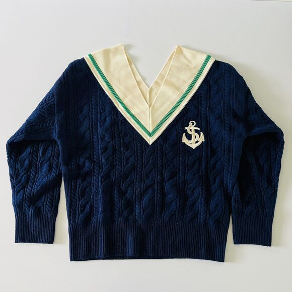 SANDRO Navy Cable Knit Sweater - 1 (Small) - Picture 1 of 5